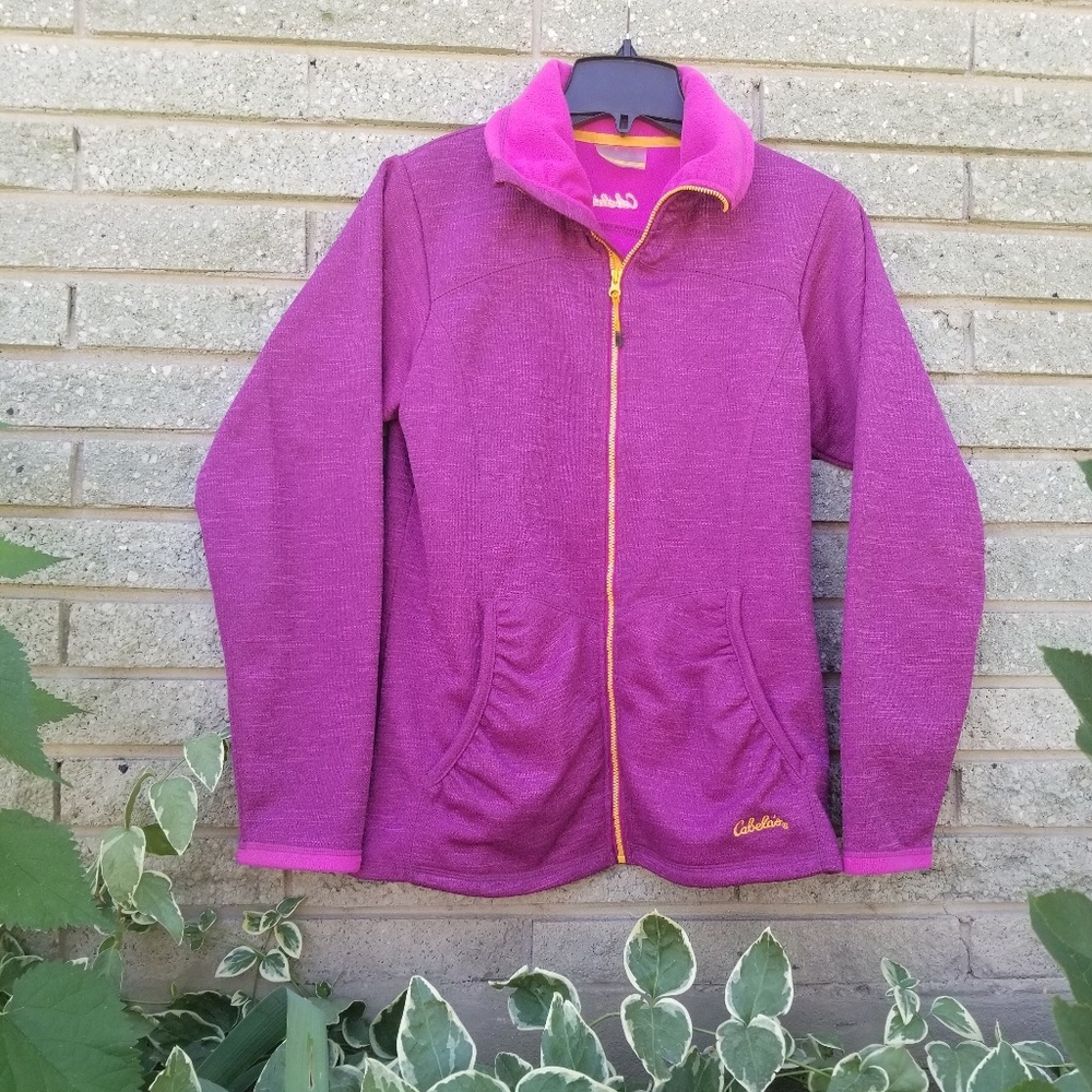 Cabelas pink fleece zip jacket pink yellow EUC